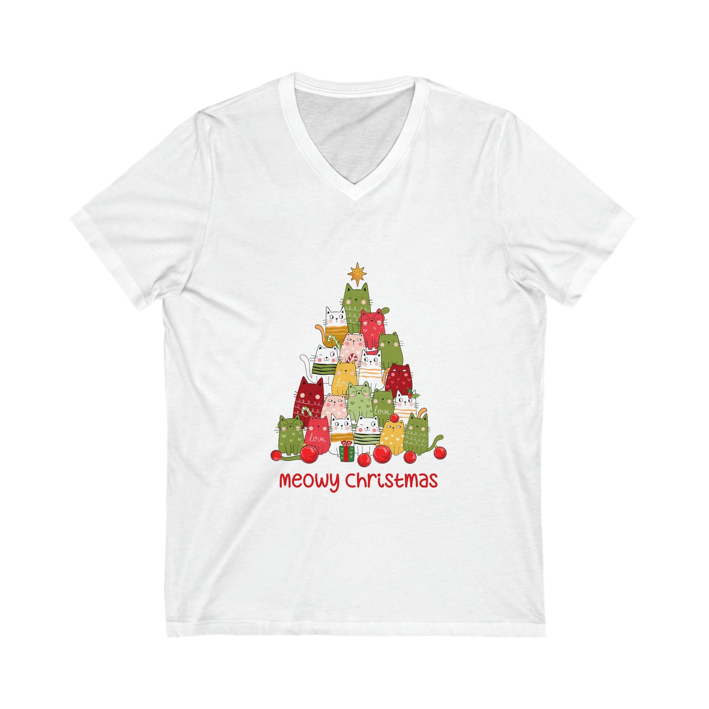 Meowy Christmas Unisex Jersey Short Sleeve V-Neck Tee