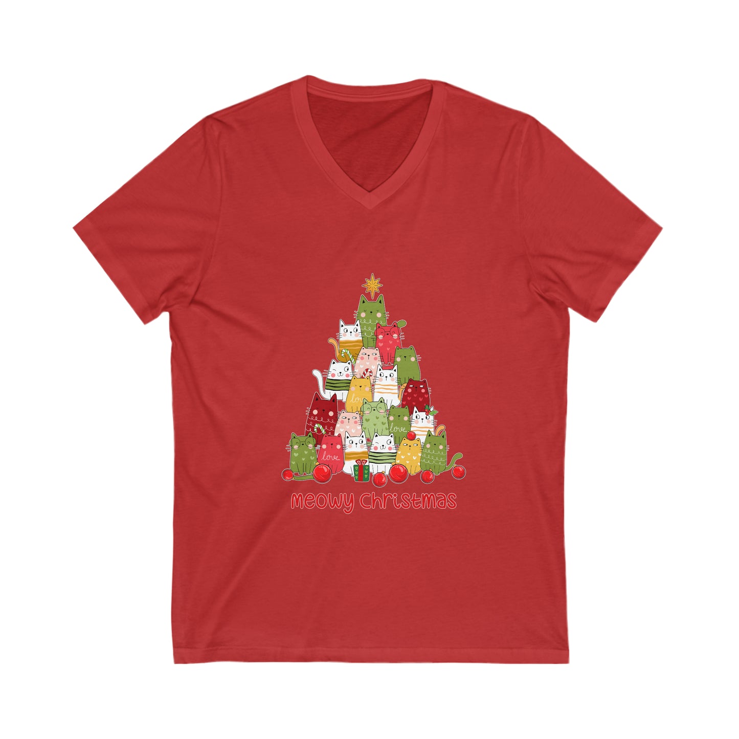 Meowy Christmas Unisex Jersey Short Sleeve V-Neck Tee