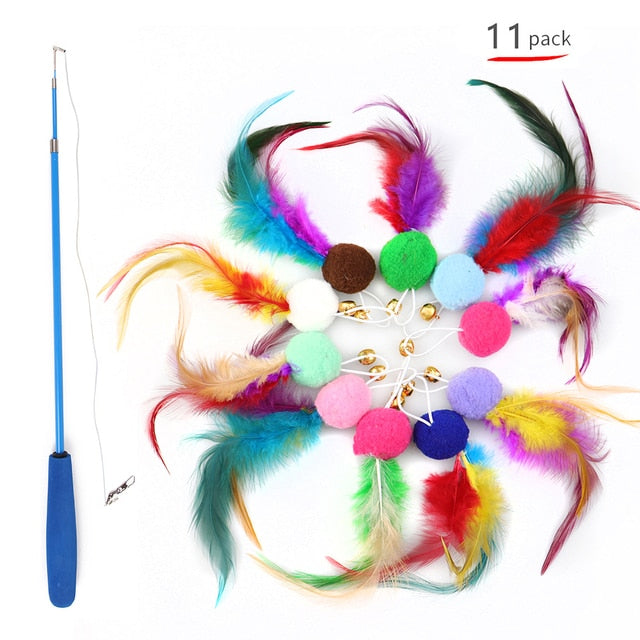 Retractable Cat Feather Toy Set