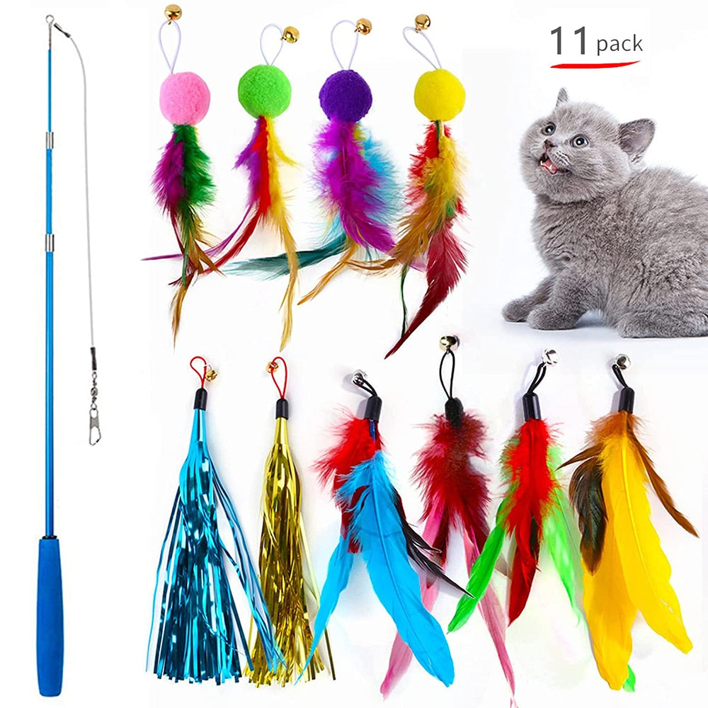 Retractable Cat Feather Toy Set